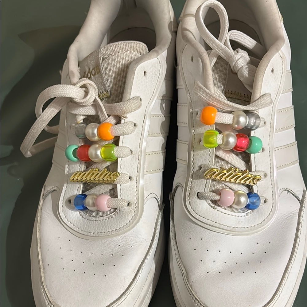 Adidas White Sneakers with Colorful Beads